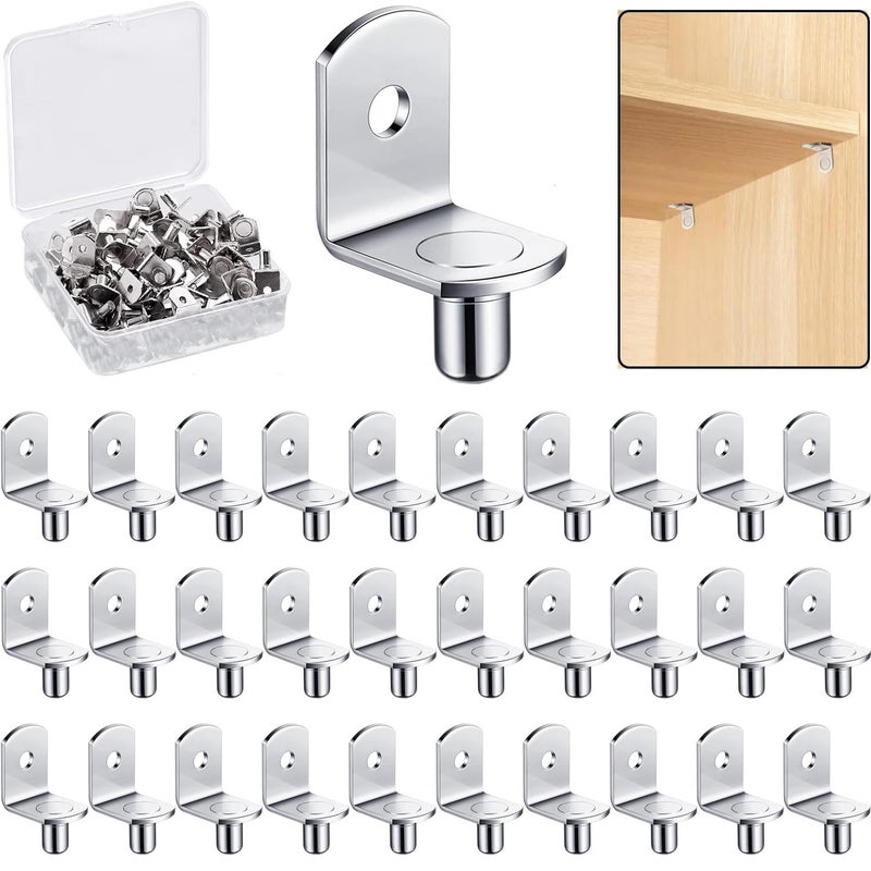 LonlyEagle 5mm Shelf Support Pegs, Shelf Pegs with Hole, Cabinet Shelf Bracket Pegs, L-Shaped Nickel Plated Shelf Pins Holders for Bookcase Kitchen Closet Shelf Shelves Furniture Cabinet (50, Silver) - Image 1